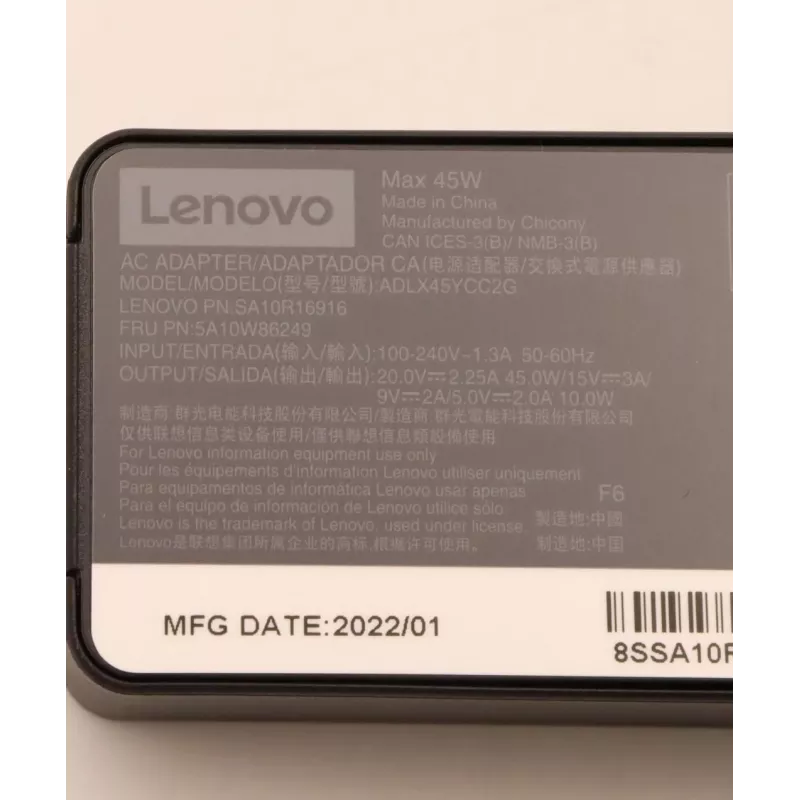 AC-adapter Lenovo 45 W USB-C 5A10W86249 — 45-W-USB-C-voeding voor laptops en apparaten