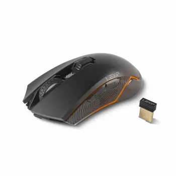 Lexip Ar18 – draadloze gaming-muis met keramische glijpad, rechtshandige uitvoering, optisch, RF Wireless + USB Type-A, 4800 DPI, zwart