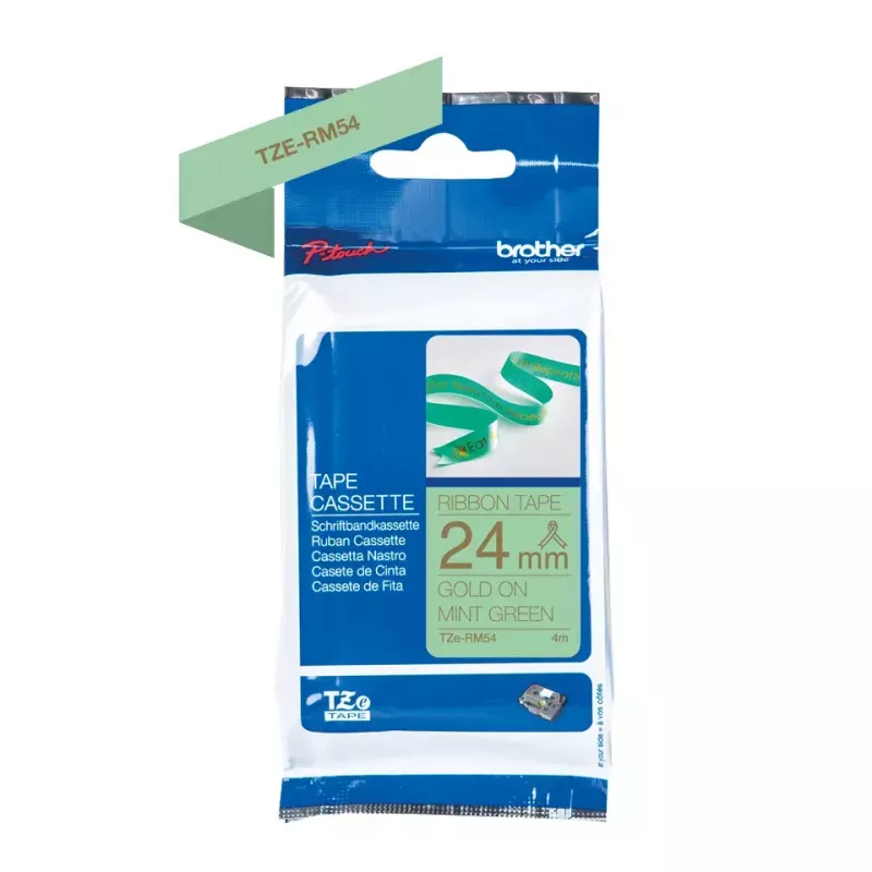Brother TZE-RM54 labelband goud op mintkleur