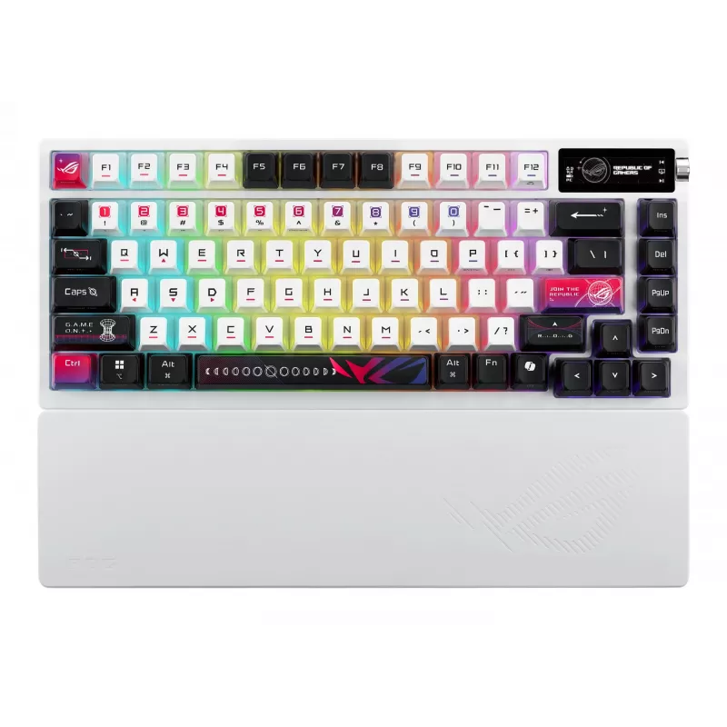 Mechanisch gaming-toetsenbord ASUS ROG Azoth X — 75%-layout, USB + RF Wireless + Bluetooth, RGB, polssteun, zwart/wit