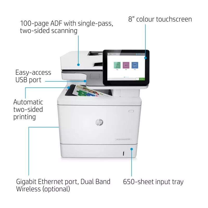 HP Color LaserJet Enterprise MFP M578dn, laser, kleurendruk, 1200 x 1200 DPI, A4, direct printen, wit