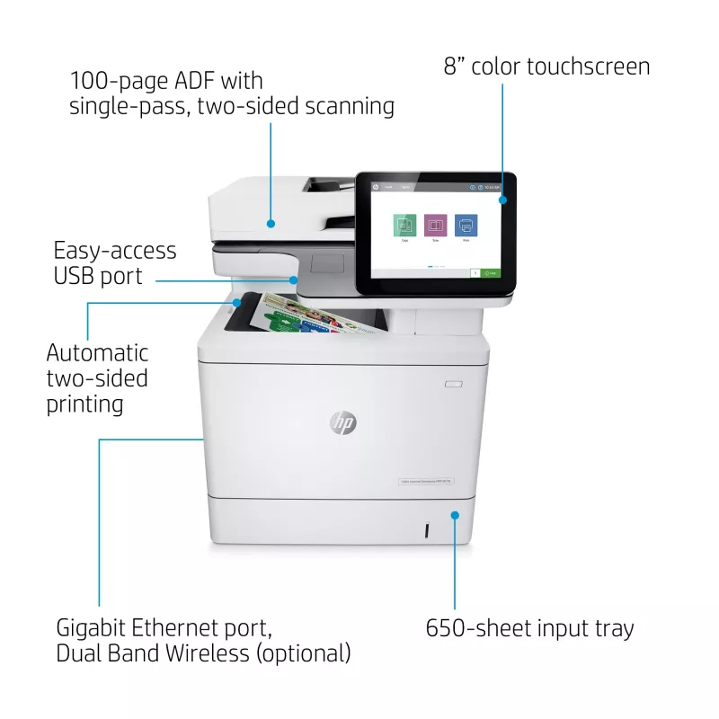 HP Color LaserJet Enterprise MFP M578dn, laser, kleurendruk, 1200 x 1200 DPI, A4, direct printen, wit