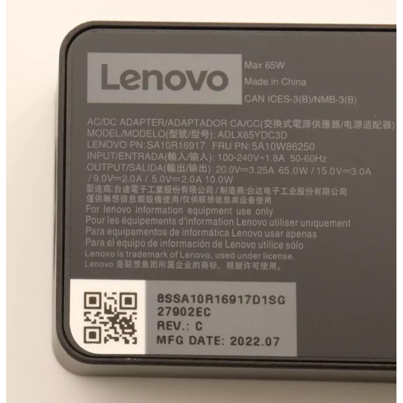Lenovo 5A10W86250 voeding binnen 65 W zwart