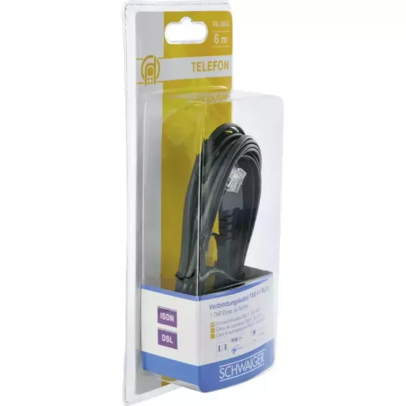 Kabel Schwaiger 6,0 m RJ-12 - TAE-F 6 m zwart