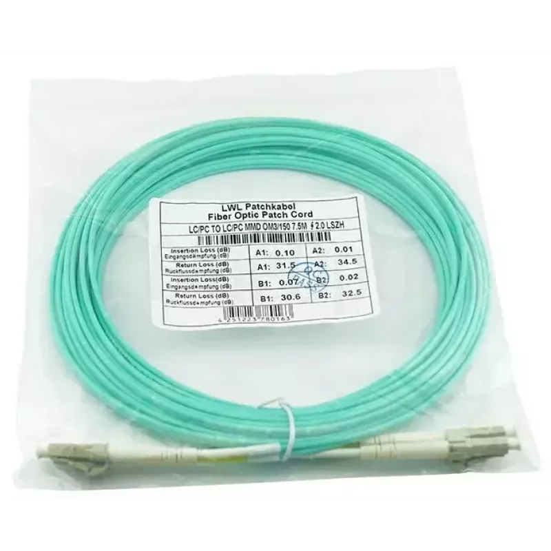 BlueOptics 050502T512000007.5M-BO Duplex glasvezel-patchkabel (Corning-compatibel), LC-UPC/LC-UPC, multimode OM3 50/125 µm, 7,5 m