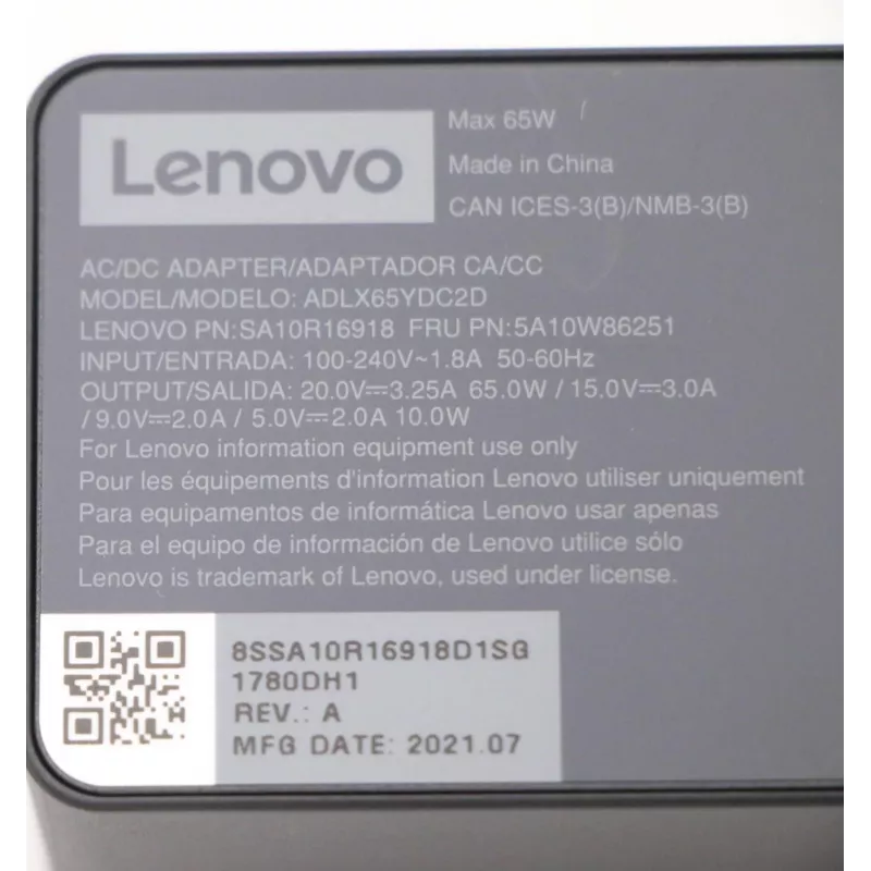 Lenovo 5A10W86251 voeding binnen 65 W zwart