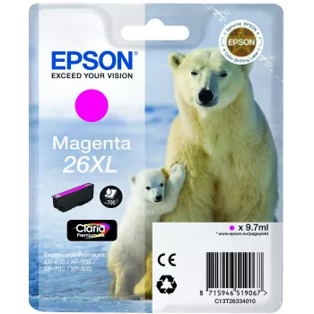 Epson Polar bear individuele verpakking magenta 26XL Claria Premium Ink, hoge (XL) opbrengst, magenta, pigmentinkt, 1 stuk(s)