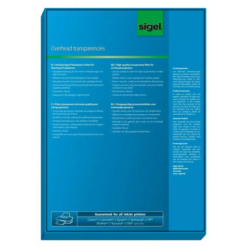 Drukfolie inkjet Sigel IF210 A4 50 vel transparant