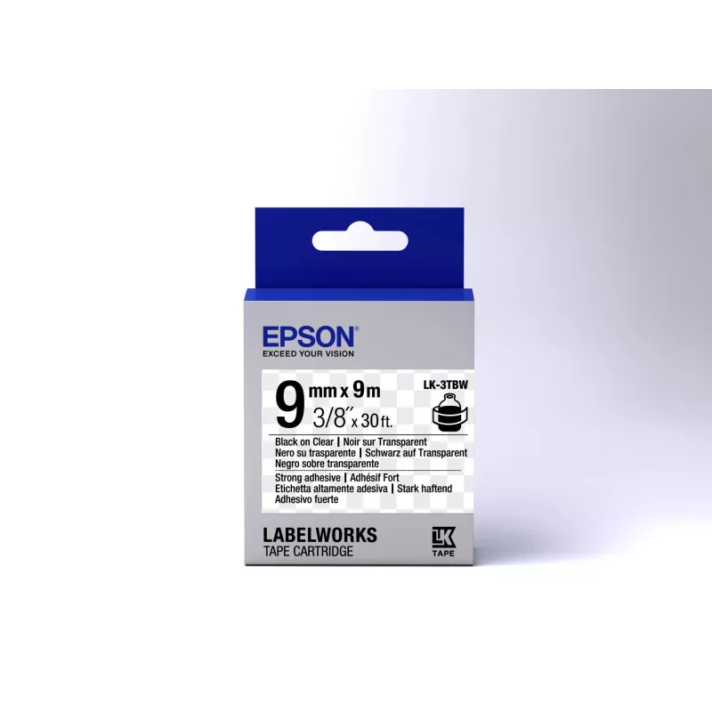 Epson labelcartridge Strong Adhesive LK-3TBW zwart/transparant 9mm (9m)
