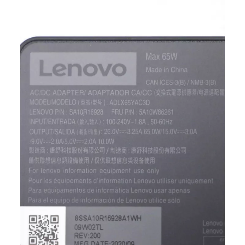 Lenovo 5A10W86261 voeding binnen 65 W zwart