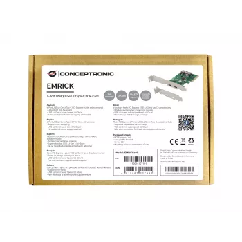 Conceptronic EMRICK 2-poorts USB 3.2 Gen 2 Type-C PCIe-kaart, zelfgevoed