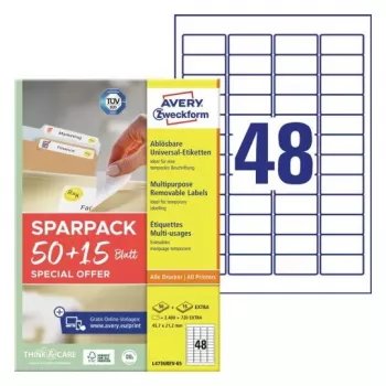 Zelfklevend printeretiket AVERY L4736REV-65 wit 4,57x2,12 cm