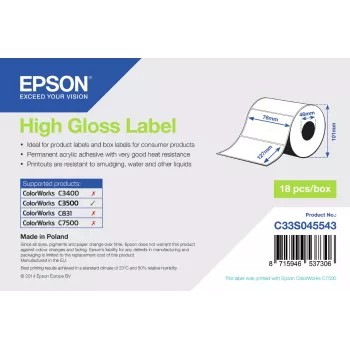 Epson hoogglans etiket – voorgestanste rol: 76 mm × 127 mm, 250 etiketten