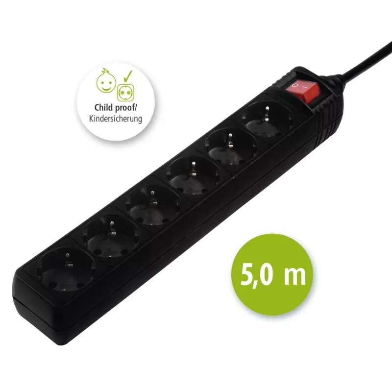 Hama 137266 stekkerdoos 6 AC-uitgangen indoor Zwart