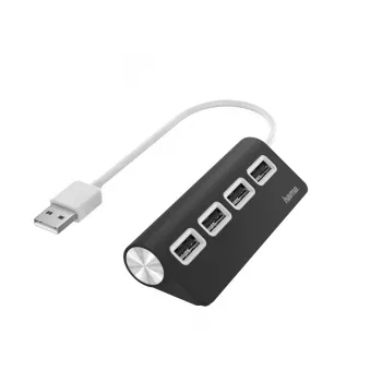Hama USB-hub, 4 poorten, USB 2.0, 480 Mbit/s, zwart