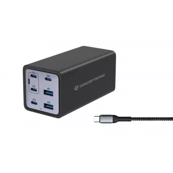 Conceptronic 6-poorts 200W GaN USB PD oplader met USB-C oplaadkabel, USB-C x 4, USB-A x 2, QC 3.0, PD 3.1, PPS