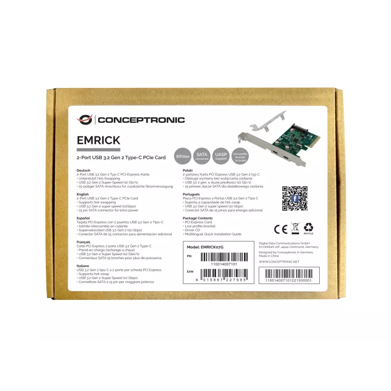 Conceptronic EMRICK 2-poorts USB 3.2 Gen 2 Type-C PCIe-kaart