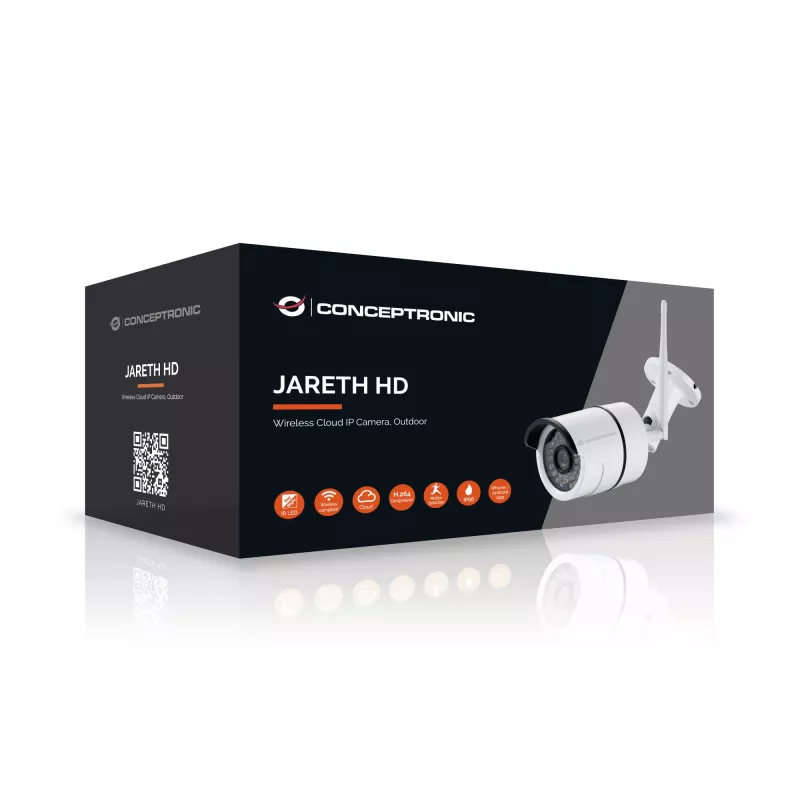 Conceptronic JARETH HD draadloze cloud IP-camera, buiten, IP-bewakingscamera, buiten, bedraad & draadloos, extern, plafond/muur, wit