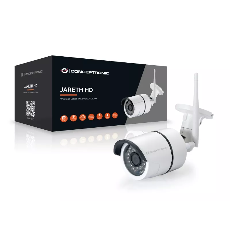 Conceptronic JARETH HD draadloze cloud IP-camera, buiten, IP-bewakingscamera, buiten, bedraad & draadloos, extern, plafond/muur, wit