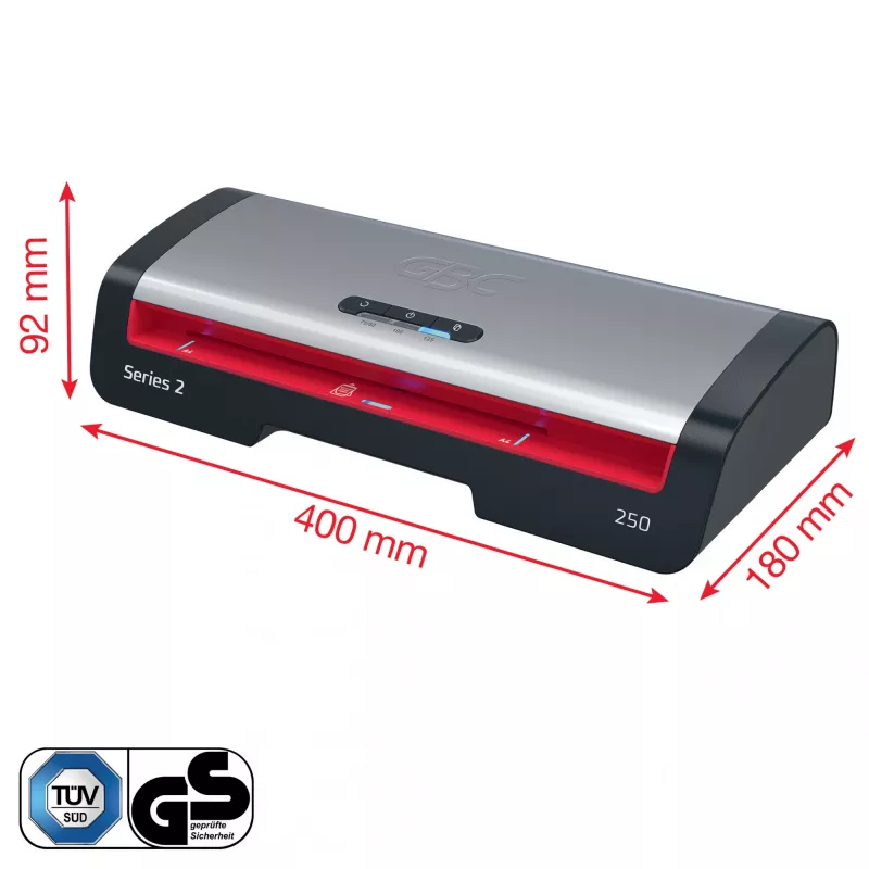 GBC 250 Office A4-lamineerapparaat, 24 cm, hetelamineerapparaat, 500 mm/min, 0,5 mm, A4, 100 µm