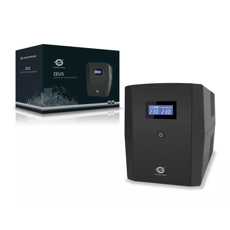 Conceptronic ZEUS 1200VA 720W UPS, IEC + Schuko-stopcontact, line-interactive, 1,2 kVA, 720 W, 220 V, 240 V, 220 V