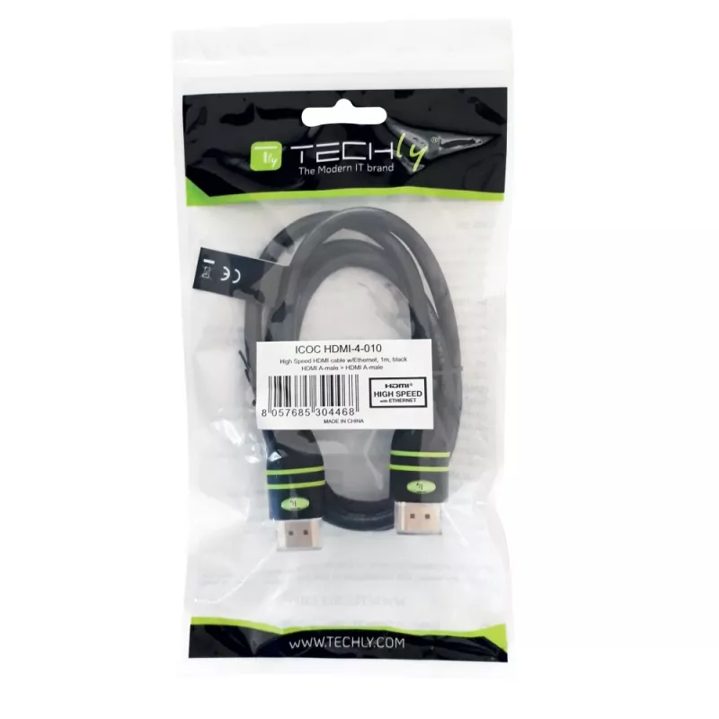 Techly 1m High Speed HDMI-kabel met Ethernet A/A M/M zwart ICOC HDMI-4-010