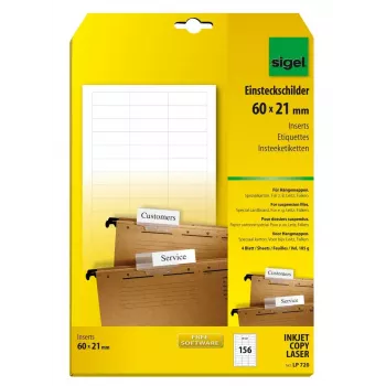 Niet-plakkende etiketten Sigel LP720 156 stuks wit rechthoekig