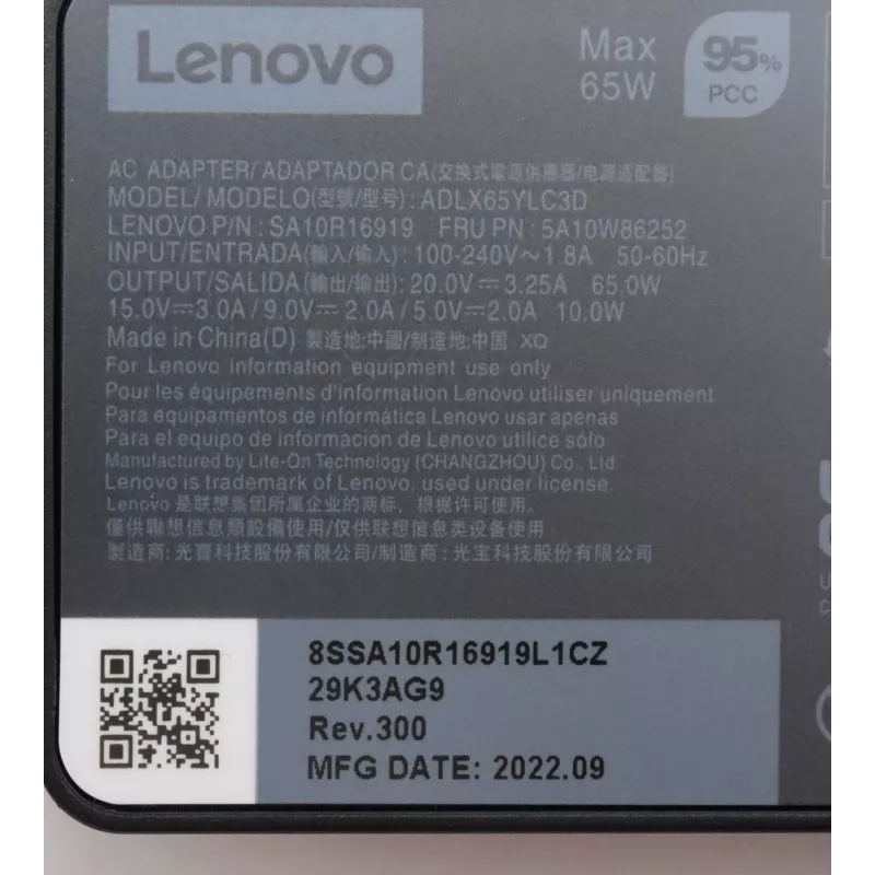 Lenovo 5A10W86252 voeding binnen 65 W zwart