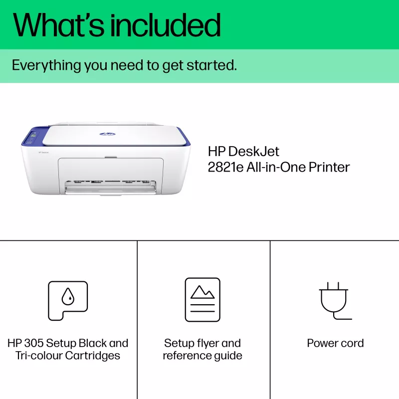 HP DeskJet 2821e draadloze all-in-one kleurenprinter, Instant Ink; kopieerder, scanner