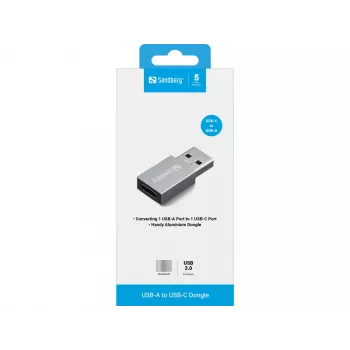 Sandberg USB-A naar USB-C dongle, USB-A, USB-C, aluminium
