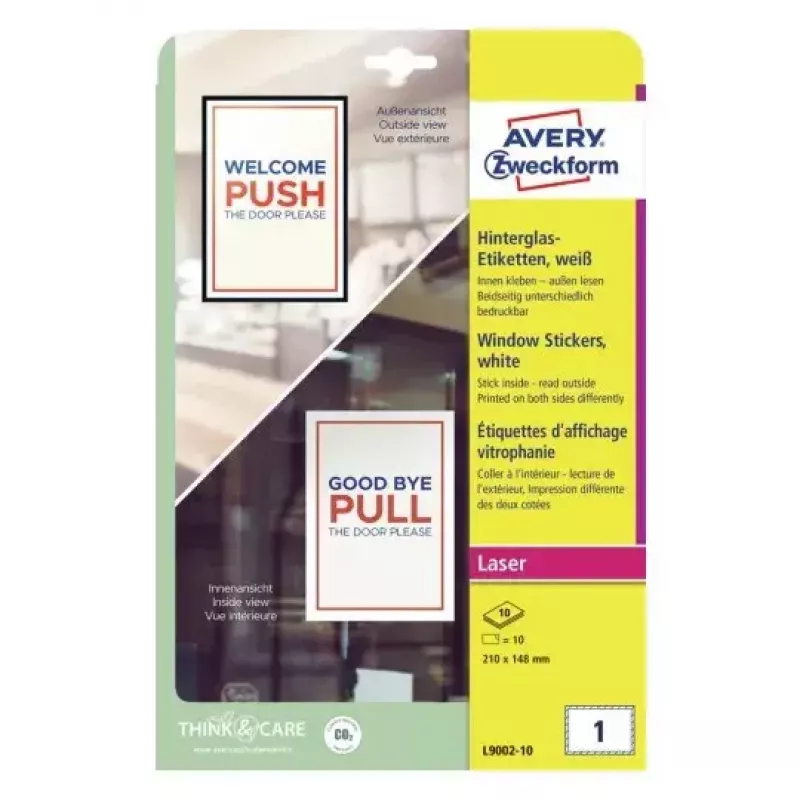 Avery Window Stickers zelfklevend printeretiket A5 wit 10 stuks