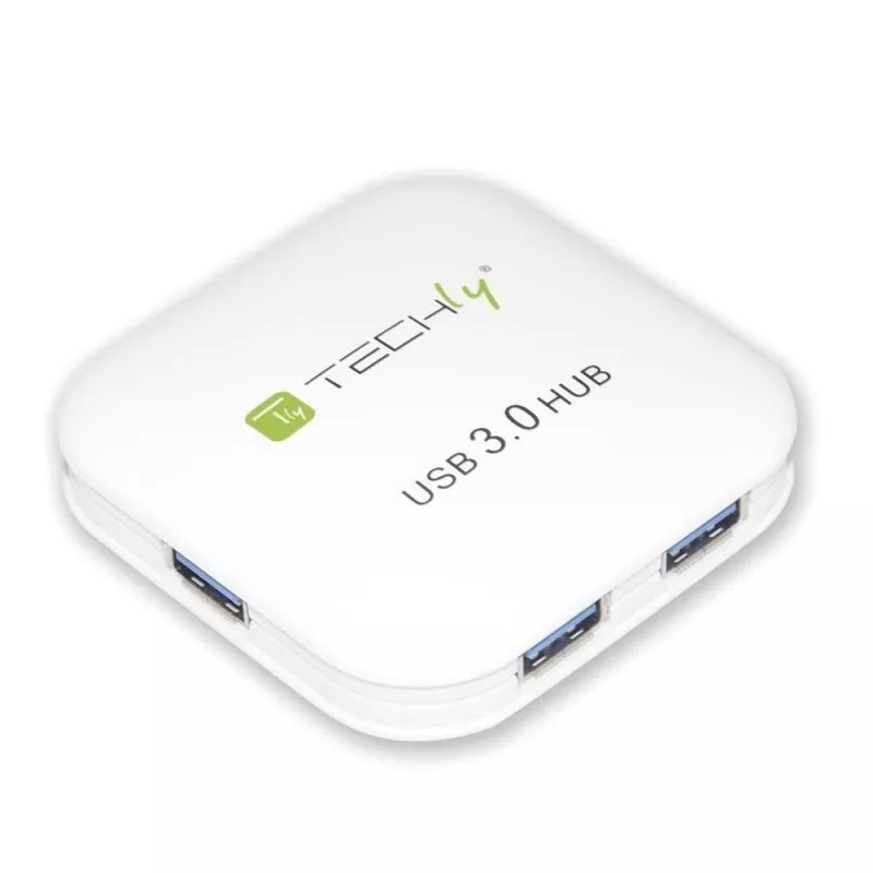 Techly USB 3.0 Super Speed hub 4 poorten wit IUSB3-HUB4-WH, USB 3.2 Gen 1 (3.1 Gen 1) Type-A, 5000 Mbit/s, wit, 0,8 m, CE, RoHS, USB 2.0 USB 1.1