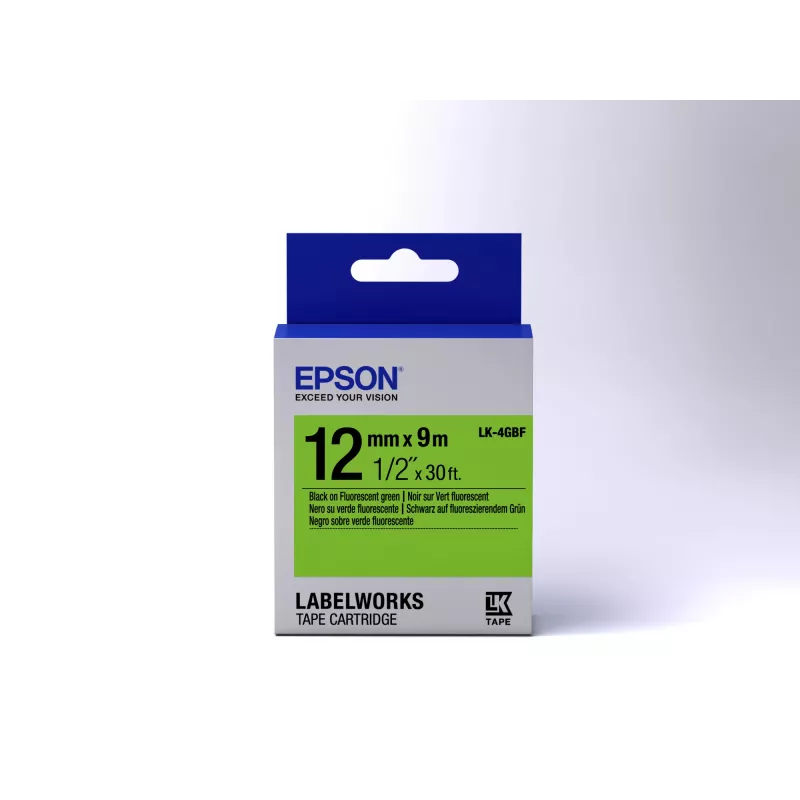 Epson labelcartridge Fluorescent LK-4GBF zwart/groen 12mm (9m)