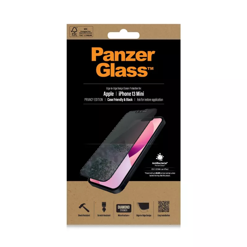PanzerGlass privacyscreenprotector Apple iPhone 13 Mini edge-to-edge kras- en stootvast