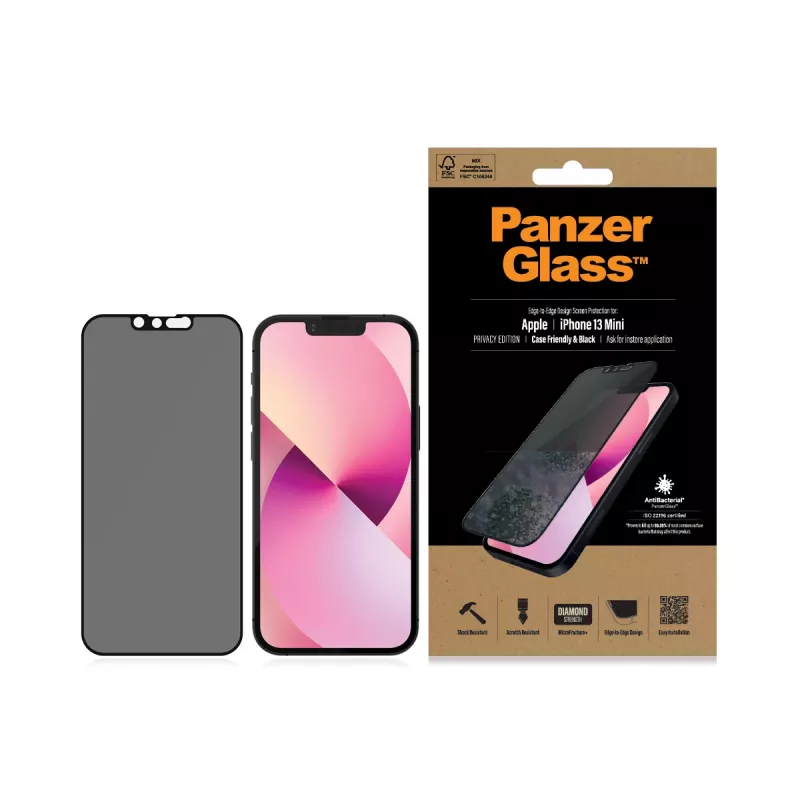PanzerGlass privacyscreenprotector Apple iPhone 13 Mini edge-to-edge kras- en stootvast