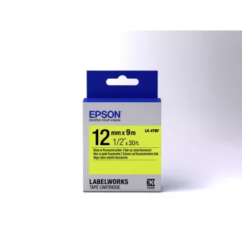 Epson labelcartridge Fluorescent LK-4YBF zwart/geel 12mm (9m)