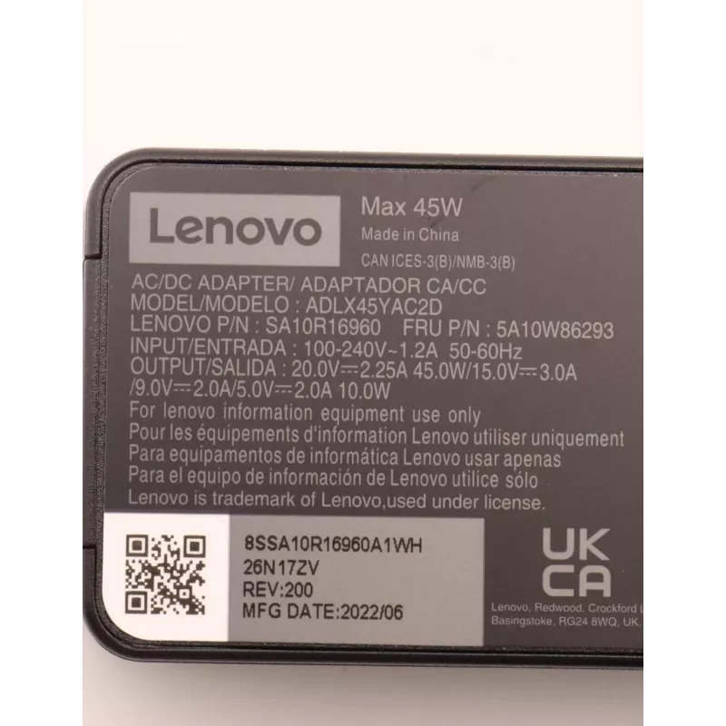 Lenovo 5A10W86293 voedingsadapter/inverter Indoor 45 W zwart
