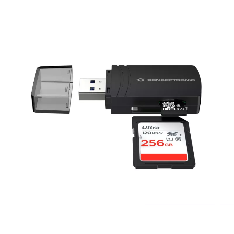 Conceptronic BIAN06B SD TF/MicroSD 4.0 kaartlezer, UHS-II, USB 3.0, 5 Gbit/s