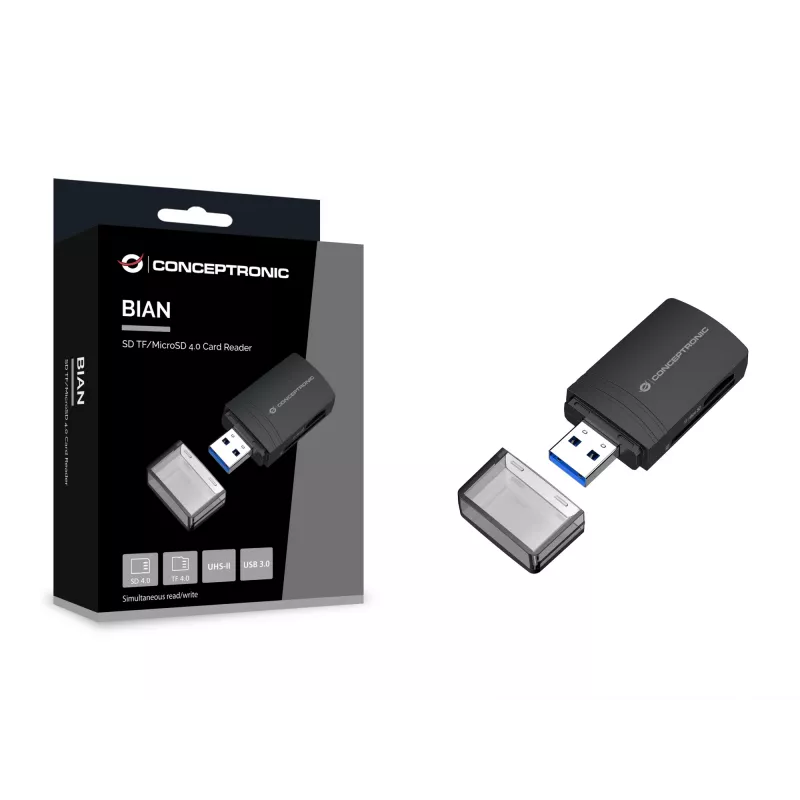 Conceptronic BIAN06B SD TF/MicroSD 4.0 kaartlezer, UHS-II, USB 3.0, 5 Gbit/s