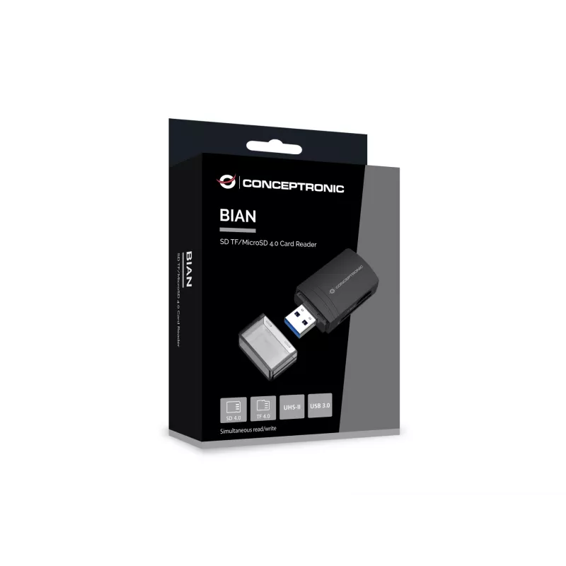 Conceptronic BIAN06B SD TF/MicroSD 4.0 kaartlezer, UHS-II, USB 3.0, 5 Gbit/s