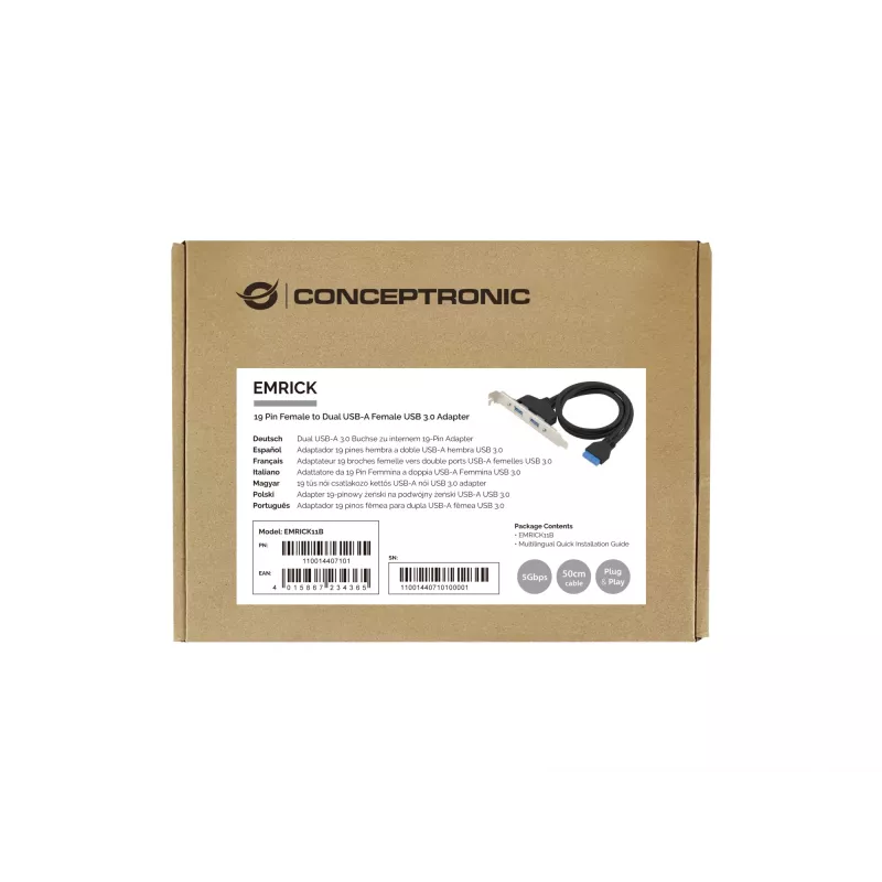 Conceptronic EMRICK11B 19-polig bus naar dual-USB-A-bus USB 3.0-adapter