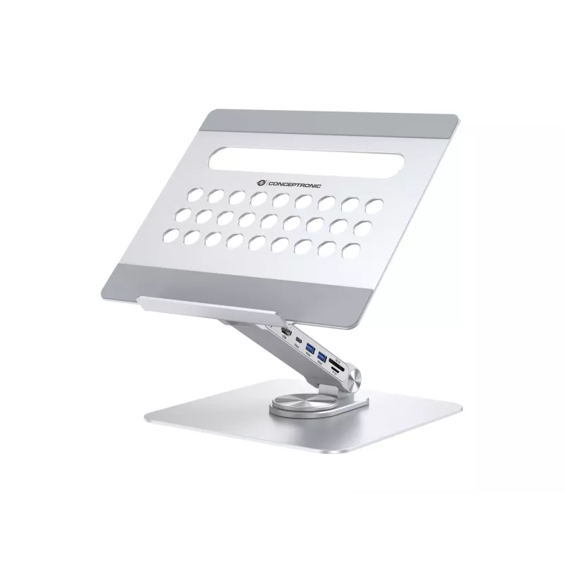 Conceptronic DONN27G, laptopstandaard, zilver, aluminium, 360°, USB 3.2 Gen 1 (3.1 Gen 1) Type-C, 5000 Mbit/s