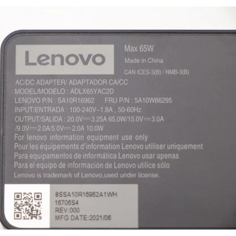Lenovo 5A10W86295 voeding binnen 65 W zwart