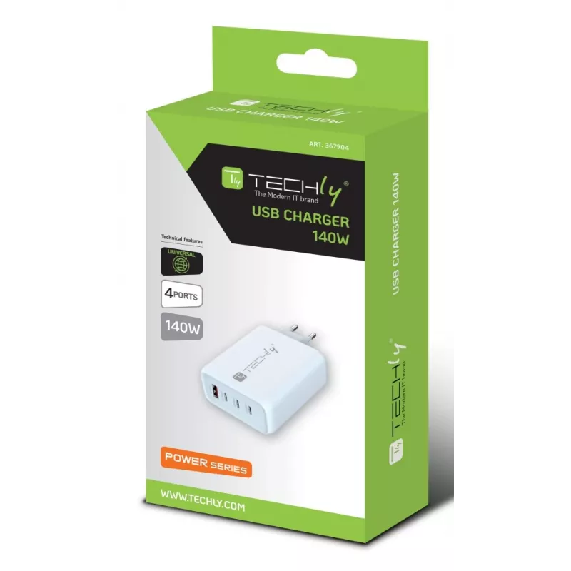 Techly IPW-PD140W-WH mobiele oplader powerbank, smartphone, tablet, universeel wit AC snelladen binnen
