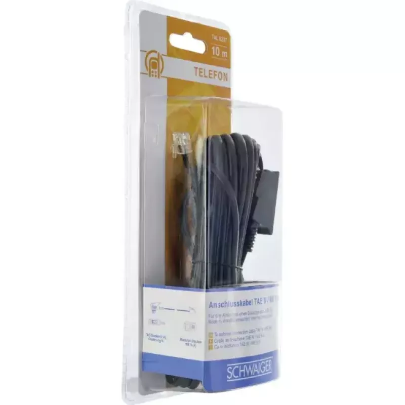 Kabel RJ-11 Schwaiger 10m TAE-N zwart