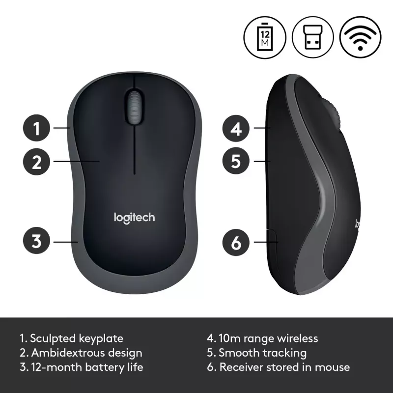 Muis Logitech M185 Swift Wireless grijs