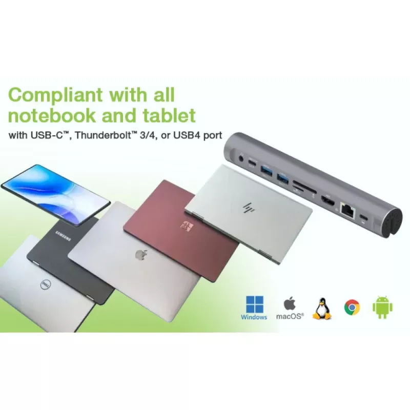 Techly ICA-NTB-DOCK91 bedraad USB 3.2 Gen 1 (3.1 Gen 1) Type-C zilver