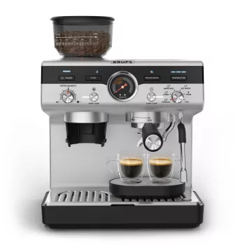 Espressomachine KRUPS XP801T halfautomatisch met geïntegreerde molen, 3-liter watertank, 2 kopjes uitgave, zwart/edelstaal