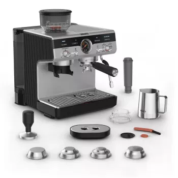 Espressomachine KRUPS XP801T halfautomatisch met geïntegreerde molen, 3-liter watertank, 2 kopjes uitgave, zwart/edelstaal