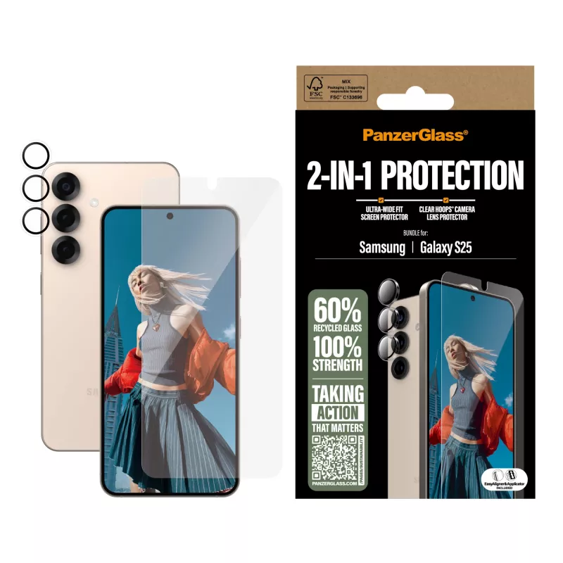 PanzerGlass 2-in-1-beschermpakket Samsung Galaxy S25 kras- en stootvast